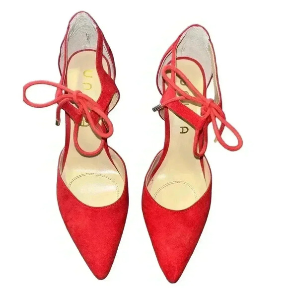 UNISA Red‎ Suede Pointed Toe Lace-Up Flats Elegant Ballet Style Shoes - Picture 1 of 6